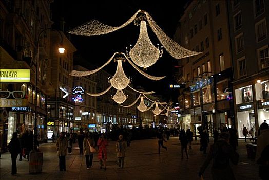 购物者,步行街,装饰,圣诞装饰,市中心,维也纳,奥地利,欧洲