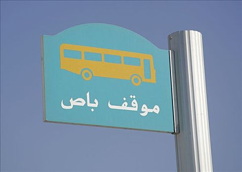 卡塔尔,多哈,公交车站,阿拉伯,文字,标识,特写