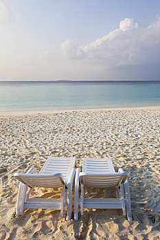 两个,椅子,海滩,岛屿,北方,环礁,马尔代夫