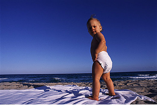肖像,婴儿,站立,海滩