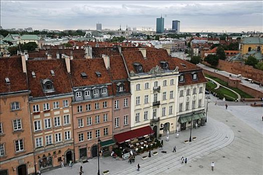 风景,城堡广场,历史,华沙,波兰,俯视,远景