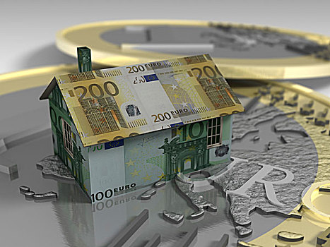 房子,欧元,货币,上面,硬币