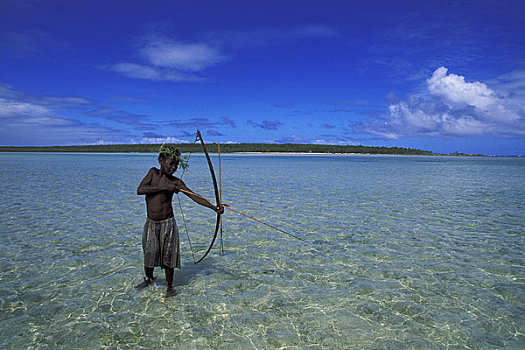 瓦努阿图,岛屿,少男,钓鱼,弓箭,泻湖
