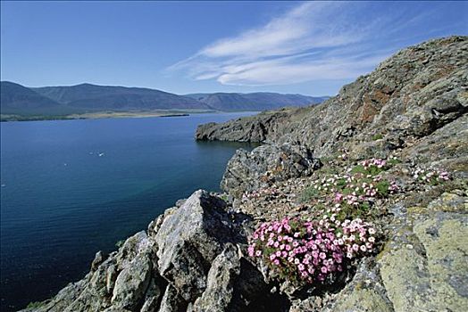 岩石,海岸线,岛屿,贝加尔湖,俄罗斯