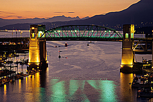 桥,日落,温哥华,不列颠哥伦比亚省,加拿大