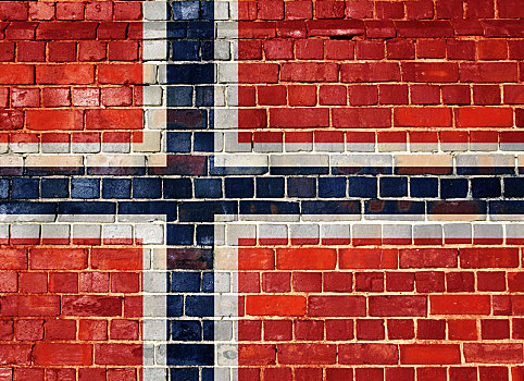 挪威,旗帜,砖墙