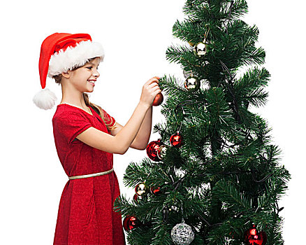 圣诞节,圣诞,冬天,高兴,概念,微笑,女孩,圣诞老人,帽子,装饰,树
