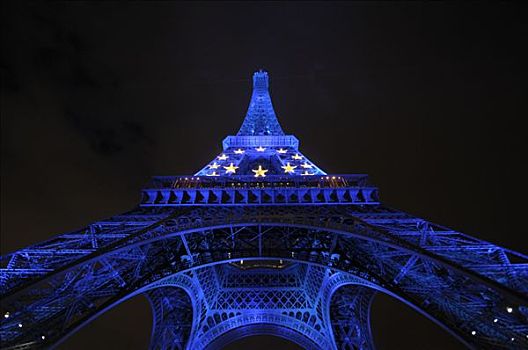 埃菲尔铁塔,光亮,彩色,欧盟,2008年,巴黎,法国,欧洲