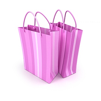 一对,粉色,条纹,购物袋