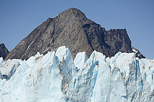 格陵兰,东南部,海岸,峡湾,冰河,特写,上面,山,背景
