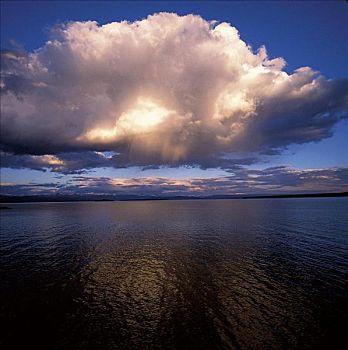 黄石湖,地平线,粉色,黄石国家公园,怀俄明,美国,北美,世界遗产