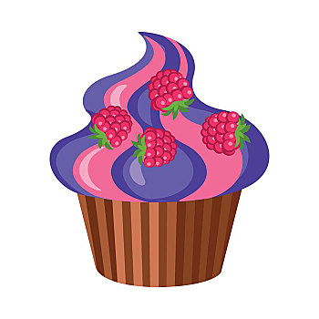 甜食,圆,水果,杯形蛋糕,四个,树莓,上面,高,褐色,条纹,烘制,简单,卡通,风格,侧面视角,彩色,面包,设计,矢量