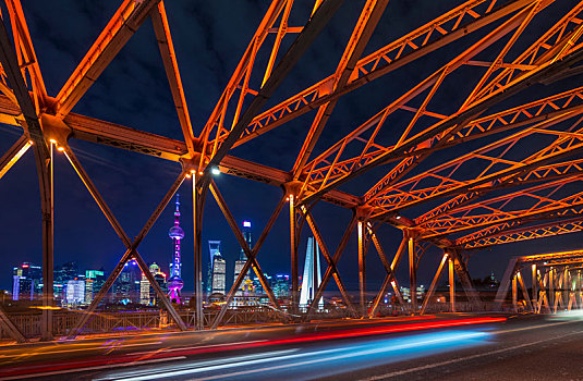 桥,浦东,天际线,夜晚,上海,中国