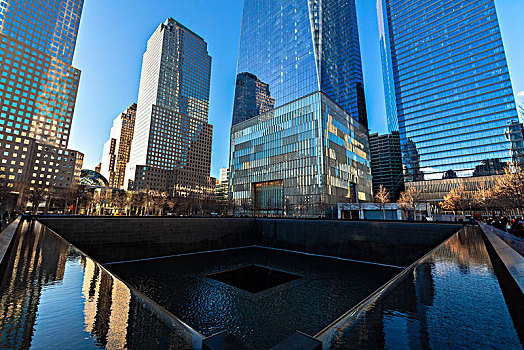 北方,水池,纪念,喷泉,零点地带,一个,世贸中心,下曼哈顿,纽约,美国