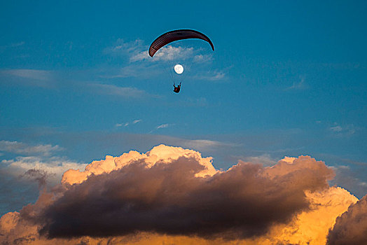 滑伞运动,高处,云,满月,阿德赫海岸,航拍,特内里费岛,西海岸,大西洋,西班牙