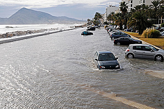 风暴,洪水,停车场,阿利坎特省,白色海岸,西班牙,欧洲