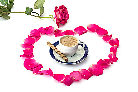 粉红玫瑰,玫瑰,一杯咖啡,中心