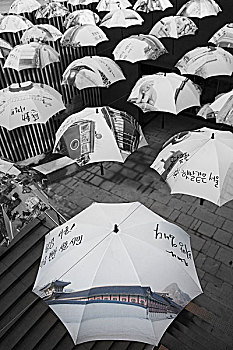 艺术,安装,靠近,城市,许多,伞,悬着,高处,首尔,韩国