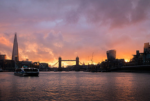剪影,塔桥,伦敦,日落