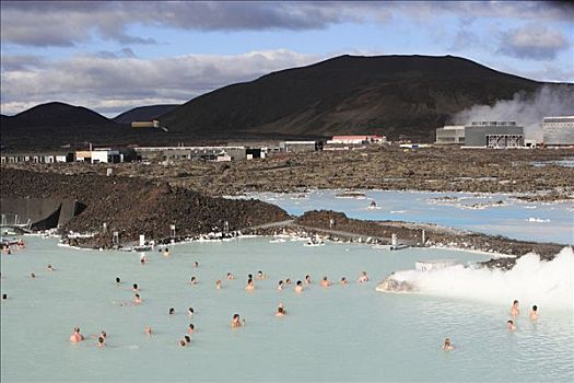 人,浴,地热,沐浴,靠近,雷克雅未克,地热发电站,冰岛