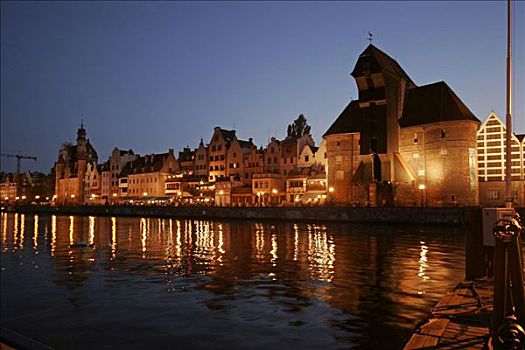 河,中世纪城市,大门,象征,格丹斯克,波兰,欧洲