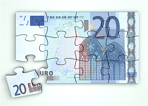 20欧元,钞票,拼图,俯视