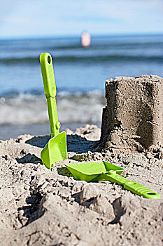 塑料制品,铲,沙堡,海滩