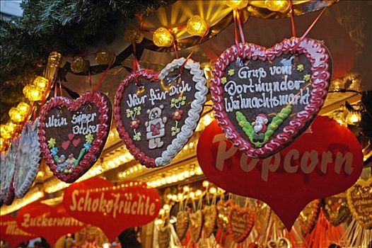 心形姜饼,圣诞节,多特蒙德,北莱茵威斯特伐利亚,德国