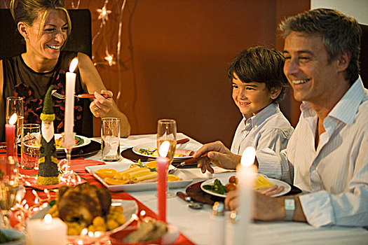 家庭,吃饭,圣诞晚餐,微笑