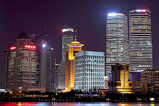 上海浦东陆家嘴,外滩,现代建筑群,夜景