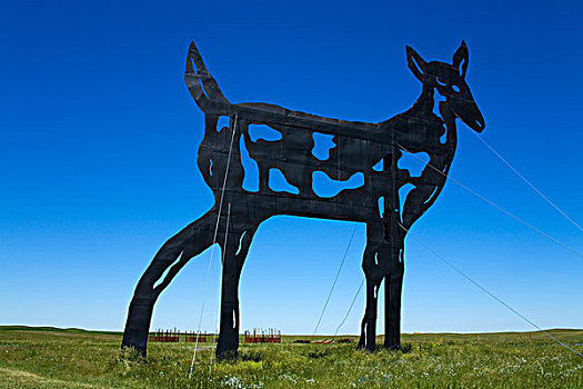 鹿,雕塑,土地,公路,北达科他,美国