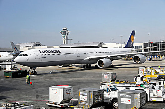 汉莎航空公司,空中客车,国际机场,洛杉矶,加利福尼亚,美国,北美