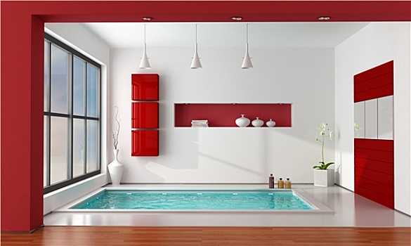 红色,白色,奢华,浴室