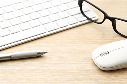 键盘,笔,鼠标,眼镜,工作,书桌