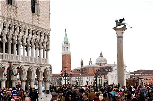 一堆,旁侧,公爵宫,钟楼,背景,威尼斯,意大利