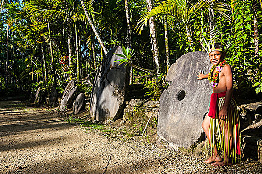 部族,男孩,站立,石头,钱,岛屿,雅浦岛,密克罗尼西亚