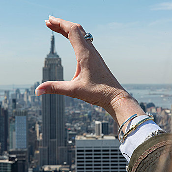 帝国大厦,手,上面,石头,眺望台,曼哈顿中城,纽约,美国
