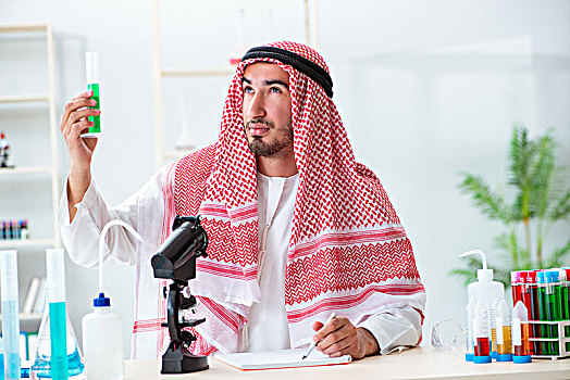阿拉伯,化学家,工作,实验室,办公室