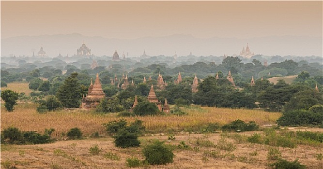 风景,古老,庙宇,蒲甘,日出,缅甸