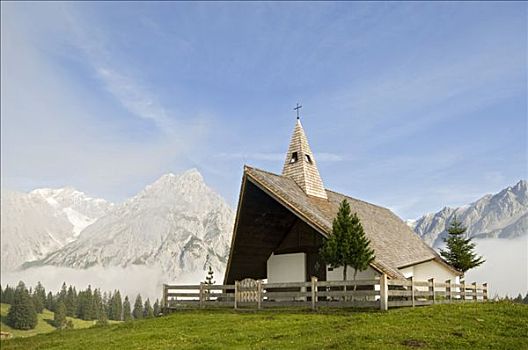 高山,小教堂,山脉,背影,地区,提洛尔,奥地利,欧洲