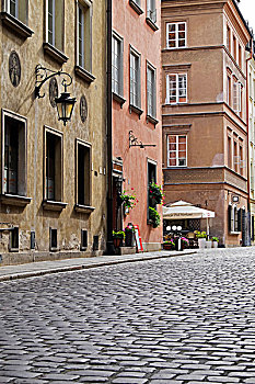 鹅卵石,街道,凝视,华沙,波兰