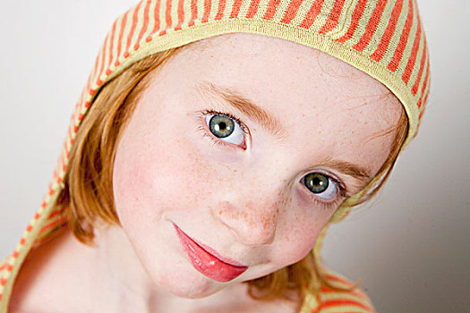 女孩,孩子,红发,带帽衫,肖像