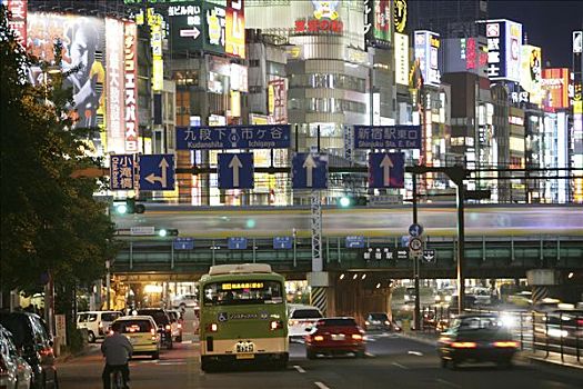 霓虹灯,娱乐,购物,区域,新宿,街道,东京,日本,亚洲