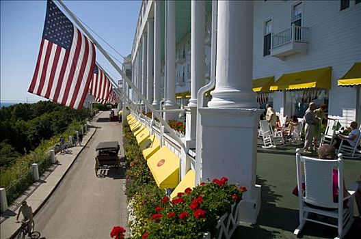 旗帜,正面,酒店,大酒店,麦基诺岛,密歇根,美国