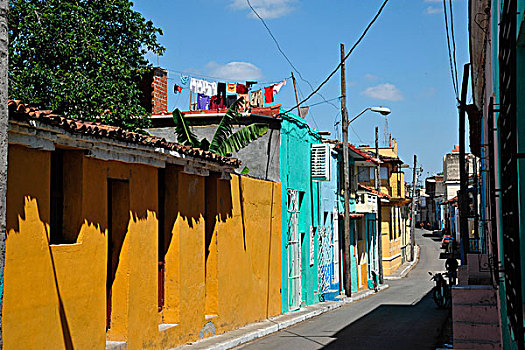 加勒比,古巴,圣斯皮里图斯,街道,涂绘,房子