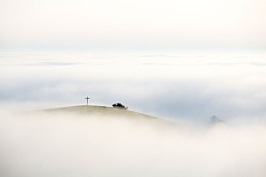 雾状,风景,顶峰,十字架,巴登符腾堡,德国,欧洲