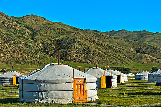 蒙古包,露营,山谷,靠近,蒙古,亚洲
