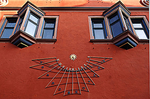 日晷,老,城镇,16世纪,弗里德里希大街,巴登符腾堡,德国,欧洲