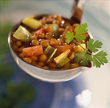 扁豆,蔬菜汤,长柄勺