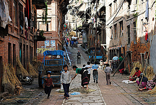 街景,历史,街道,巴克塔普尔,加德满都山谷,尼泊尔,亚洲